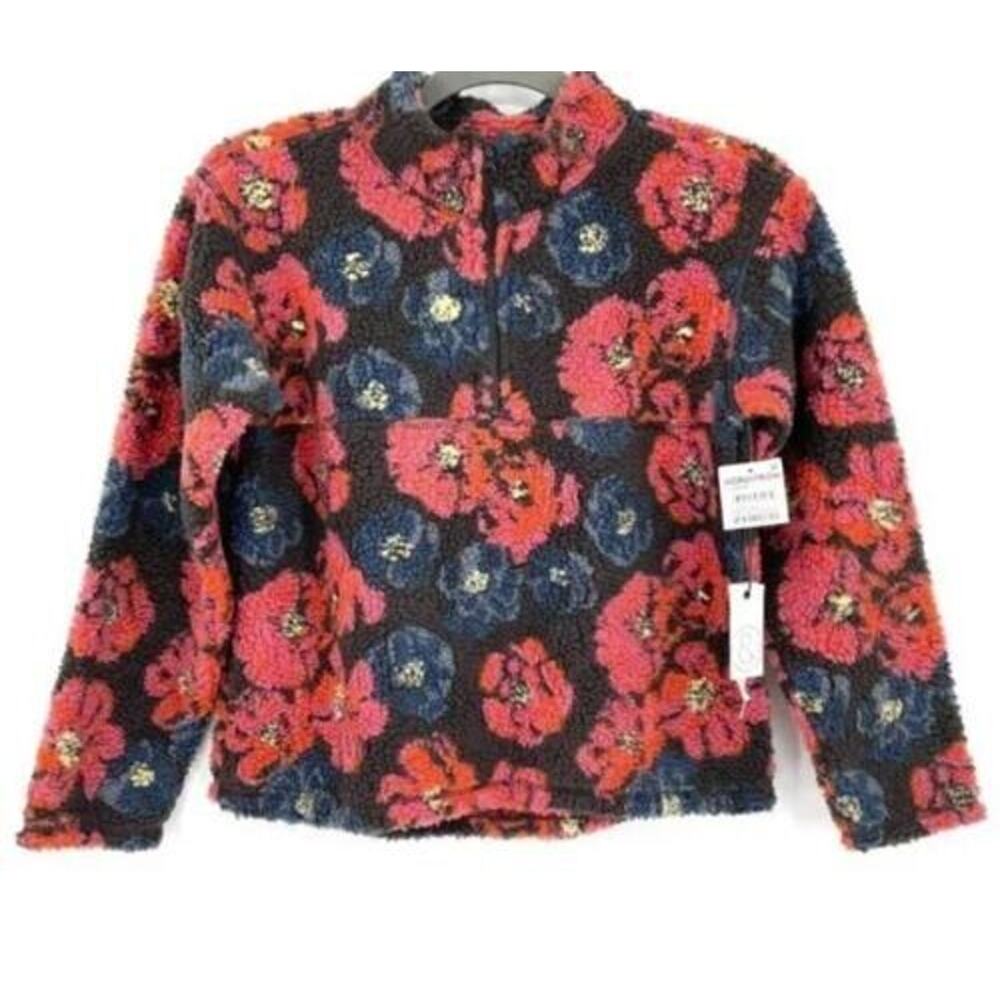 Treasure & Bond Girls Print Fleece Pullover In Black Navy Bold Floral‎ L(10/12)